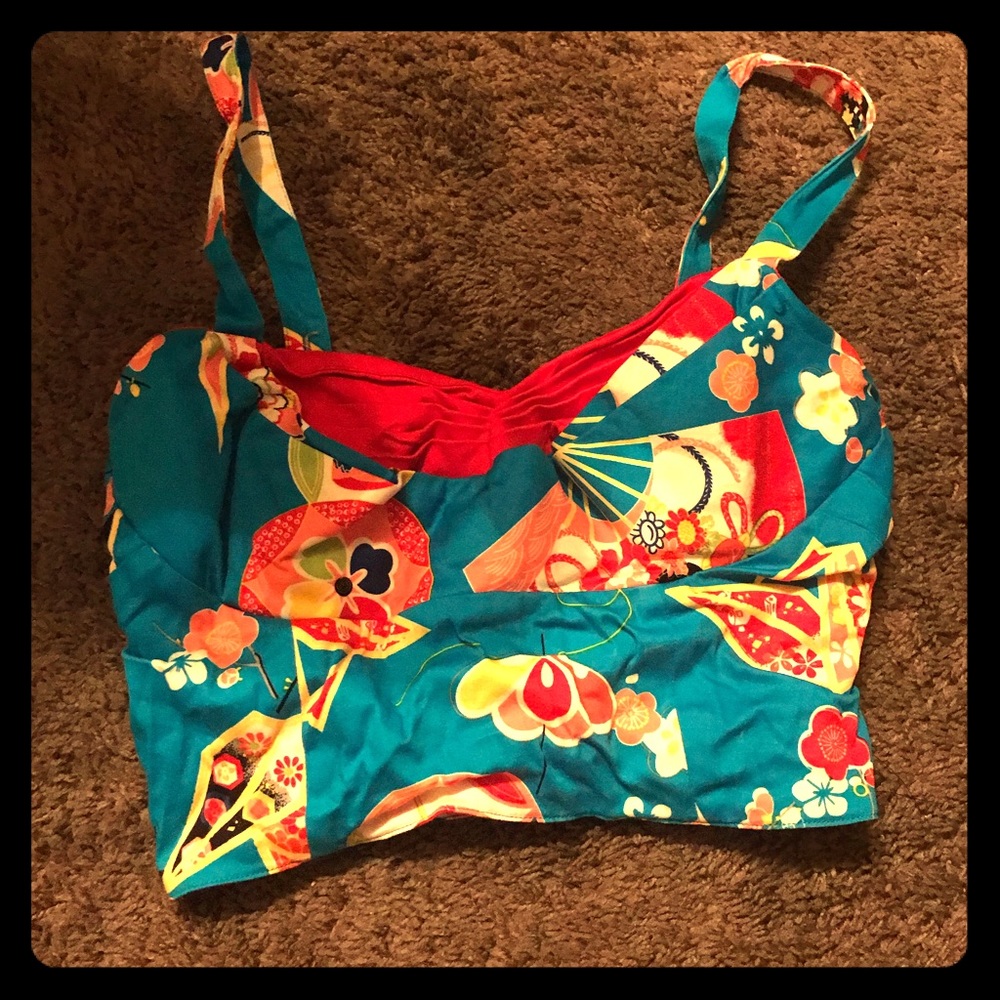 Japanese Print Bustier Crop Top
